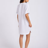 Double Gauze V Neck Dress - White