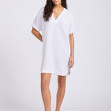 Double Gauze V Neck Dress - White