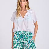Short Sleeve Peasant Top - White