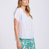 Short Sleeve Peasant Top - White