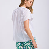 Short Sleeve Peasant Top - White
