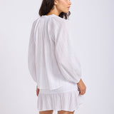 Lurex Gauze Stripe Peasant Top - White