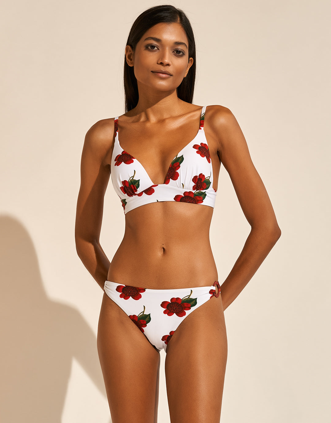 The Bloom Bralette Bikini Top - White Red - Simply Beach UK