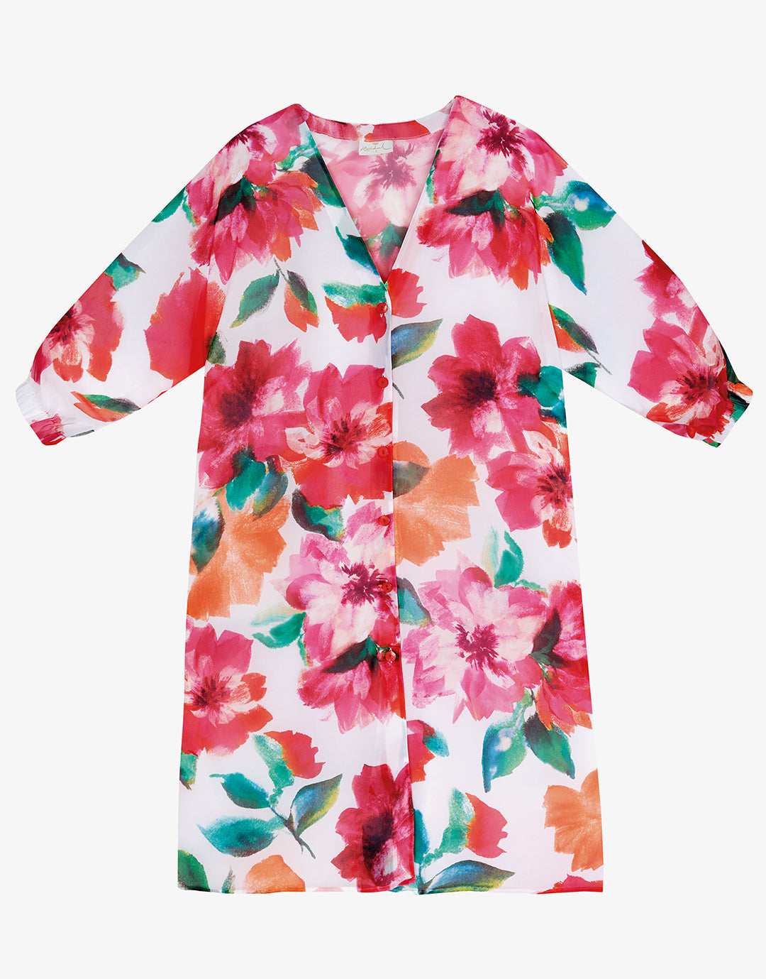 Dahlia Midi Beach Shirt - Pink Floral - Simply Beach UK