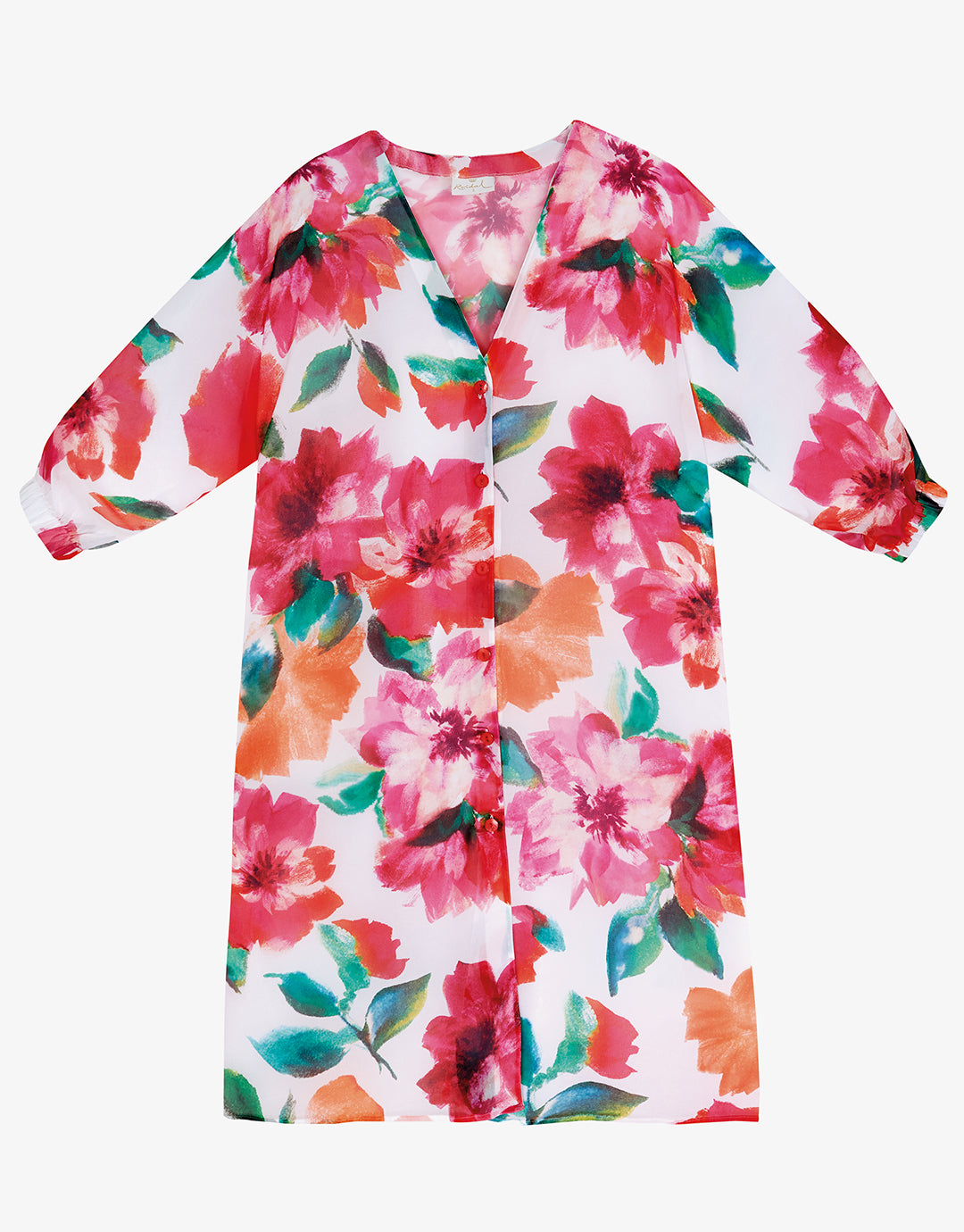 Dahlia Midi Beach Shirt - Pink Floral - Simply Beach UK