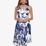 Blue Palm Midi Dress - Blue and White - Simply Beach UK