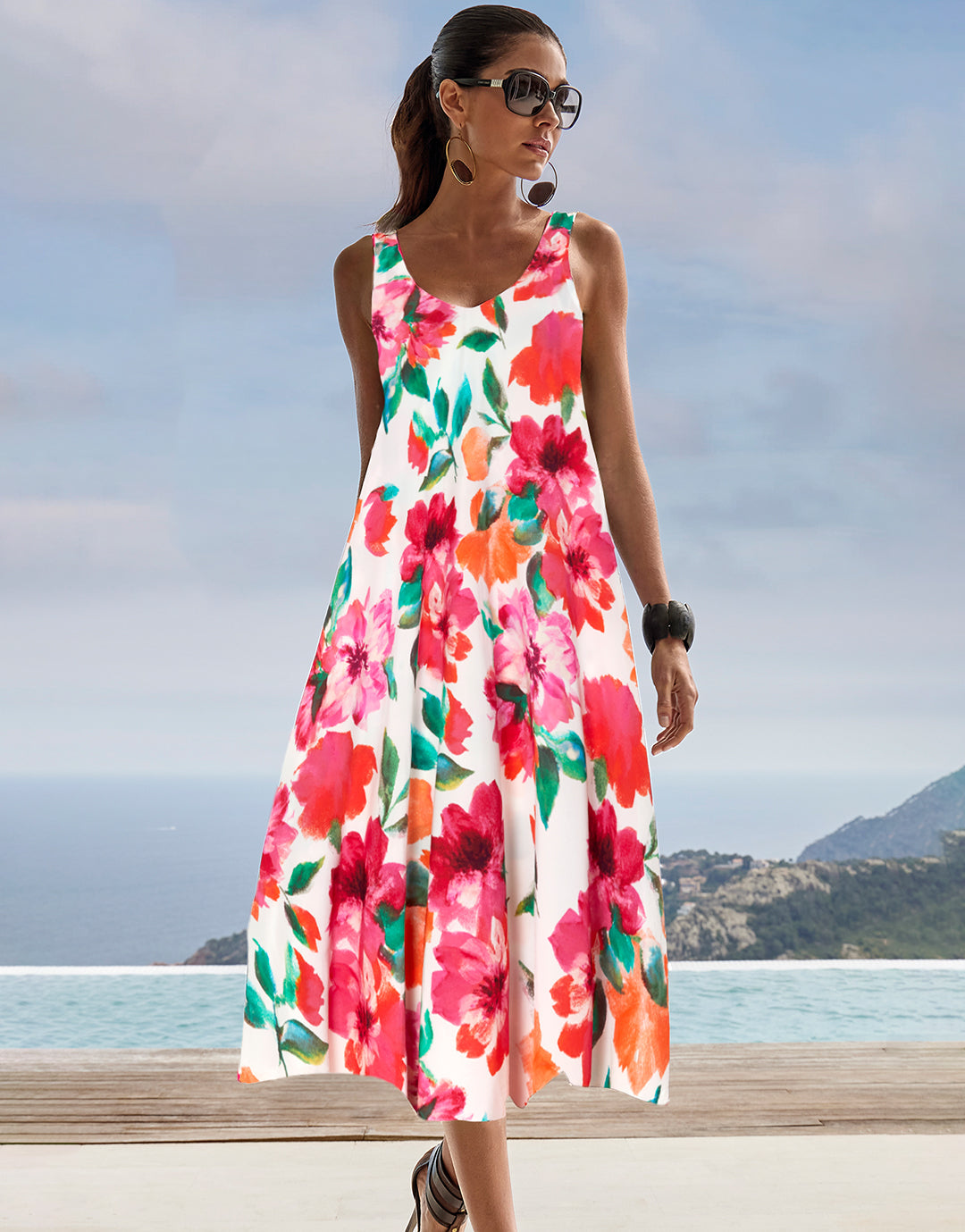 Dahlia Midi Beach Dress - Pink Floral - Simply Beach UK