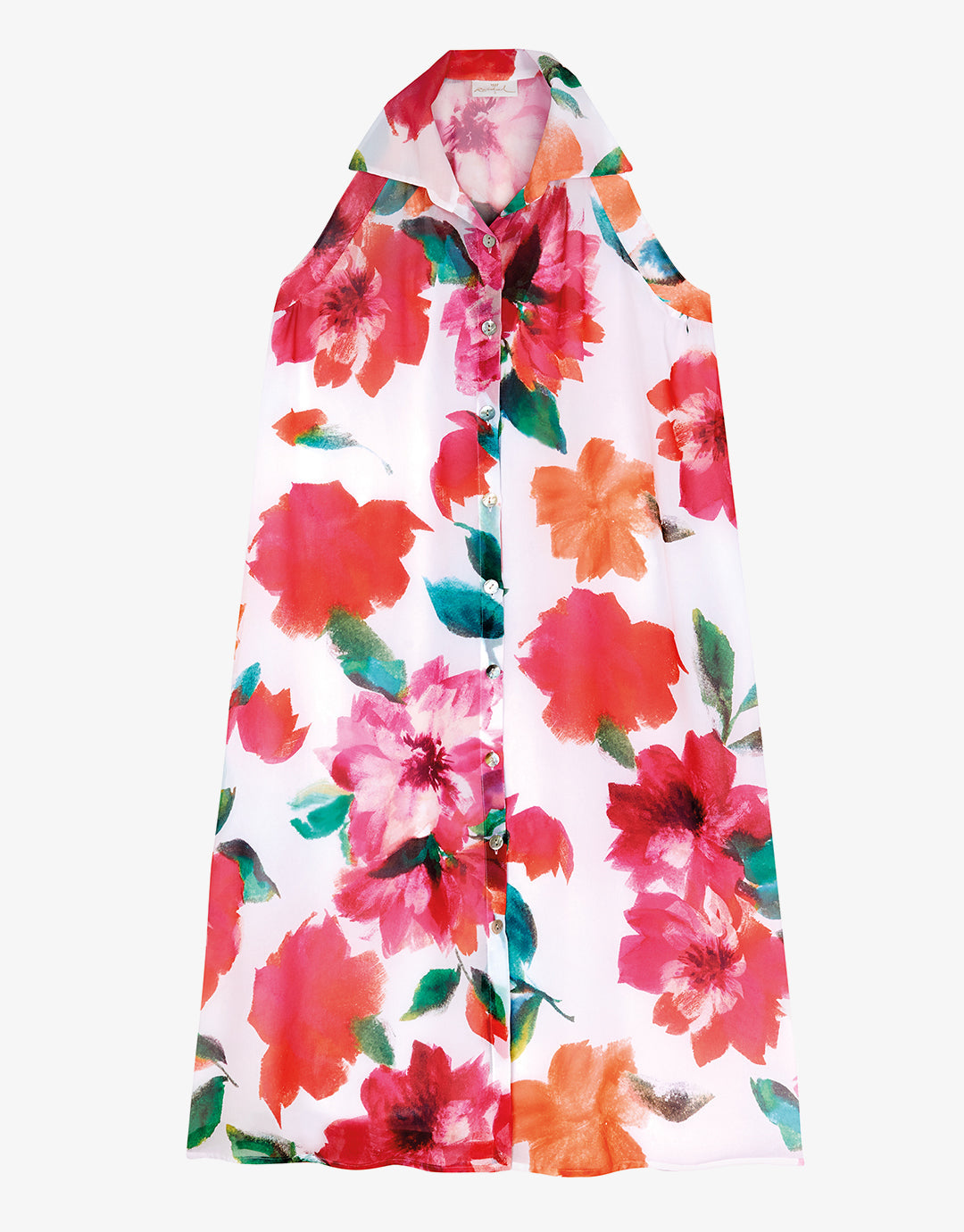 Dahlia Sleeveless Beach Shirt - Pink Floral - Simply Beach UK