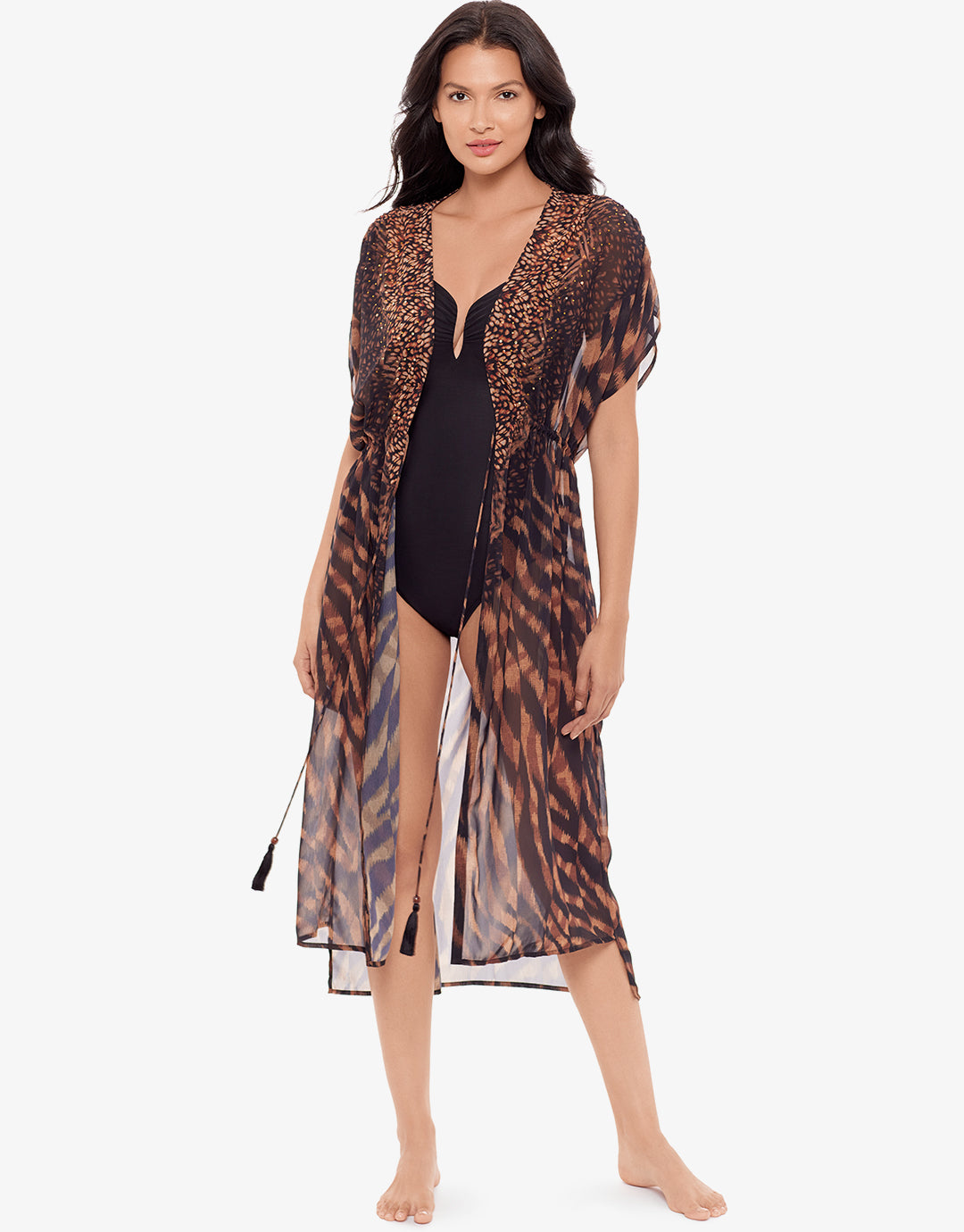Raya De Safari Beaded Kimono - Black Brown - Simply Beach UK