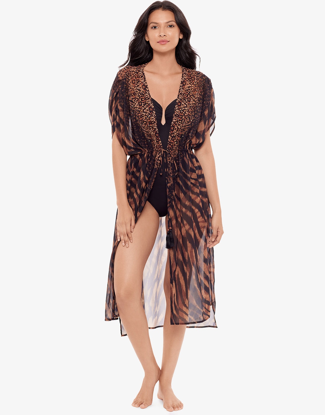 Raya De Safari Beaded Kimono - Black Brown - Simply Beach UK