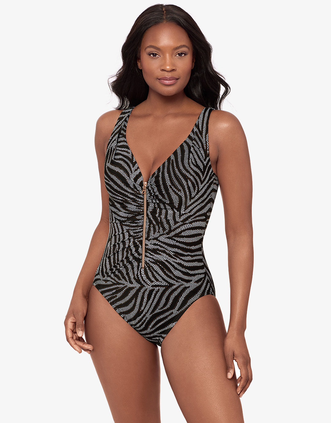 Zirconic Zipt Swimsuit - Black and White - Simply Beach UK