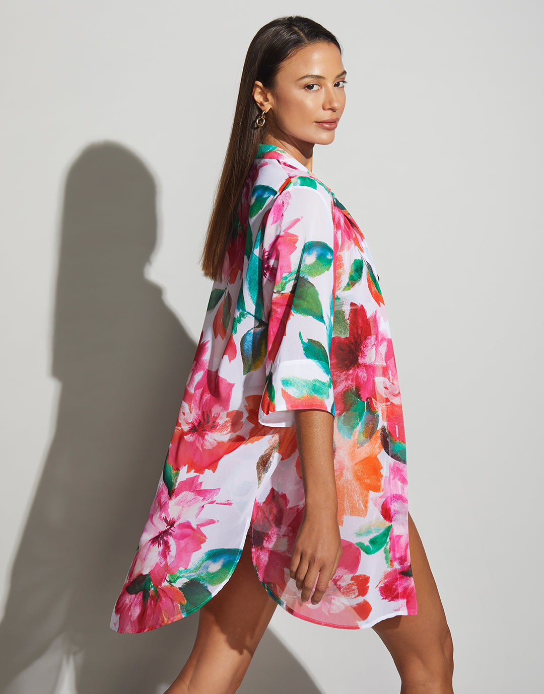 Dahlia Mini Beach Shirt - Pink Floral - Simply Beach UK