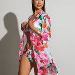 Dahlia Mini Beach Shirt - Pink Floral - Simply Beach UK