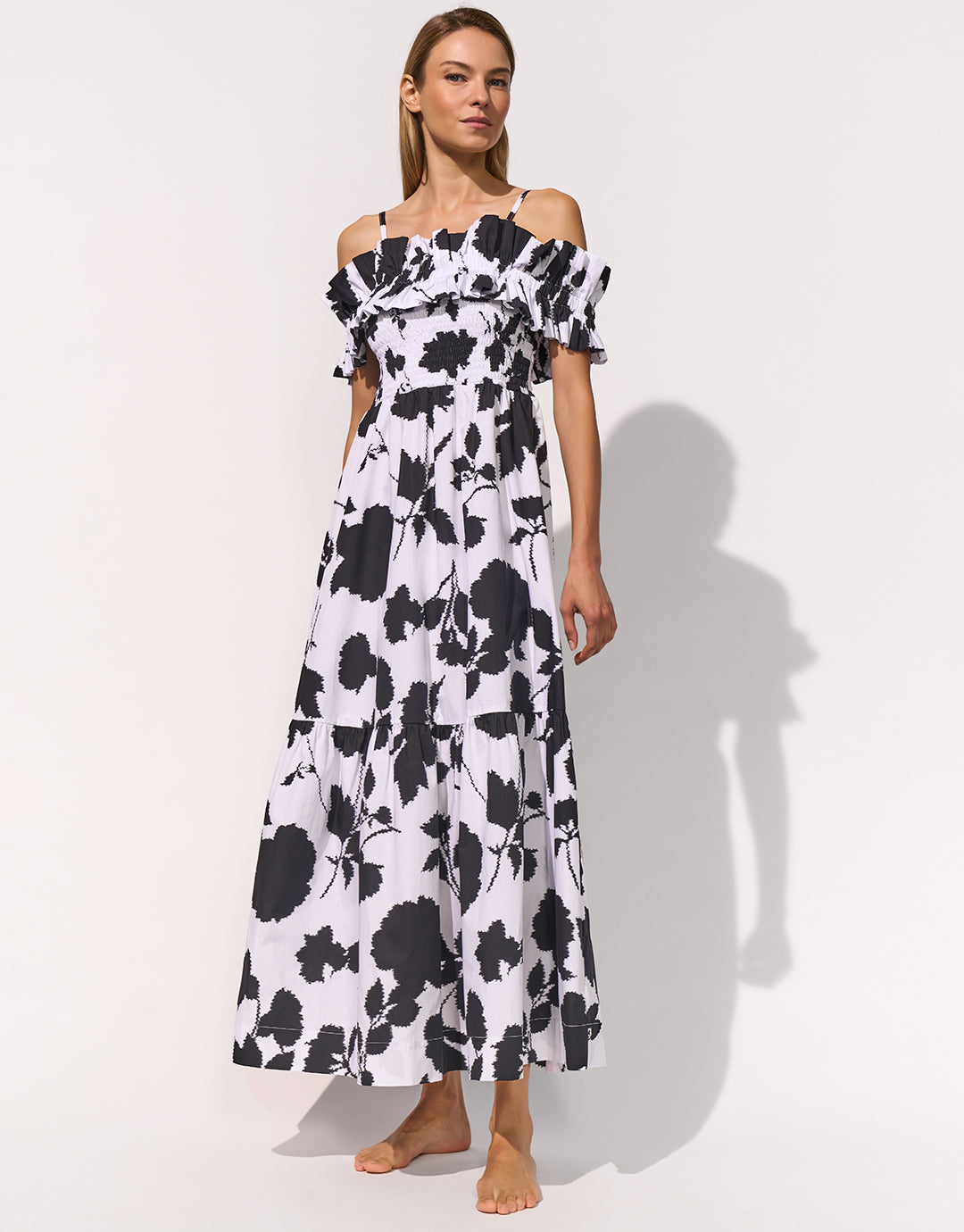 Florascape Ruffle Top Dress - Cream Black - Simply Beach UK