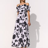 Florascape Ruffle Top Dress - Cream Black - Simply Beach UK