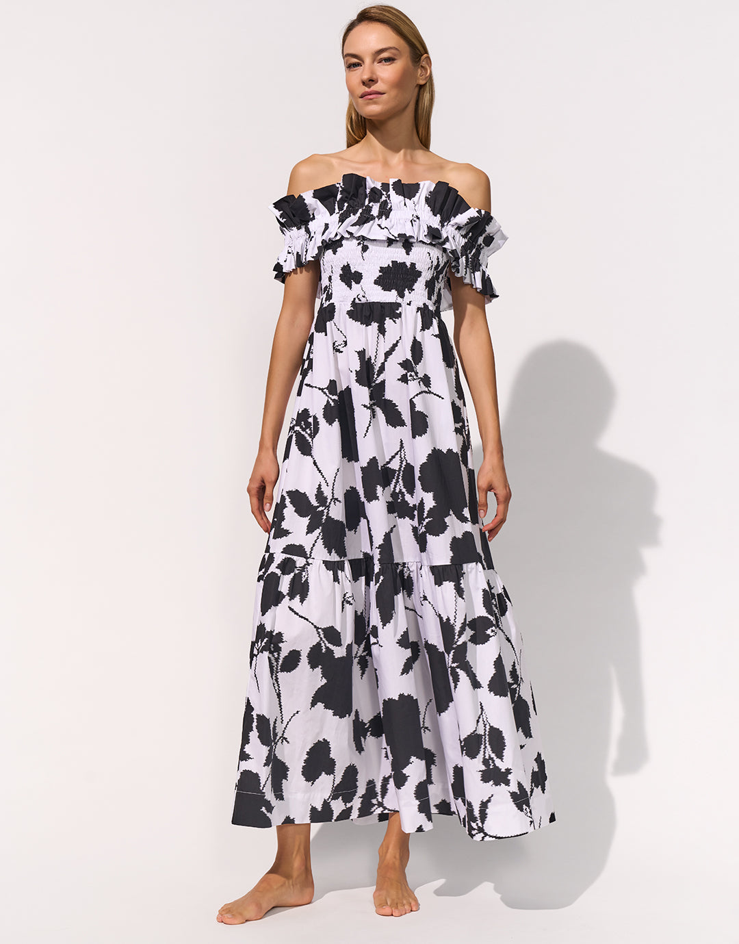 Florascape Ruffle Top Dress - Cream Black - Simply Beach UK