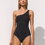 Corallum Embellished Asymmetric Swimsuit - Black