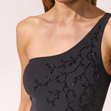 Corallum Embellished Asymmetric Swimsuit - Black