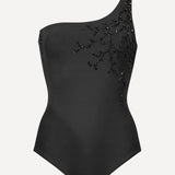 Corallum Embellished Asymmetric Swimsuit - Black