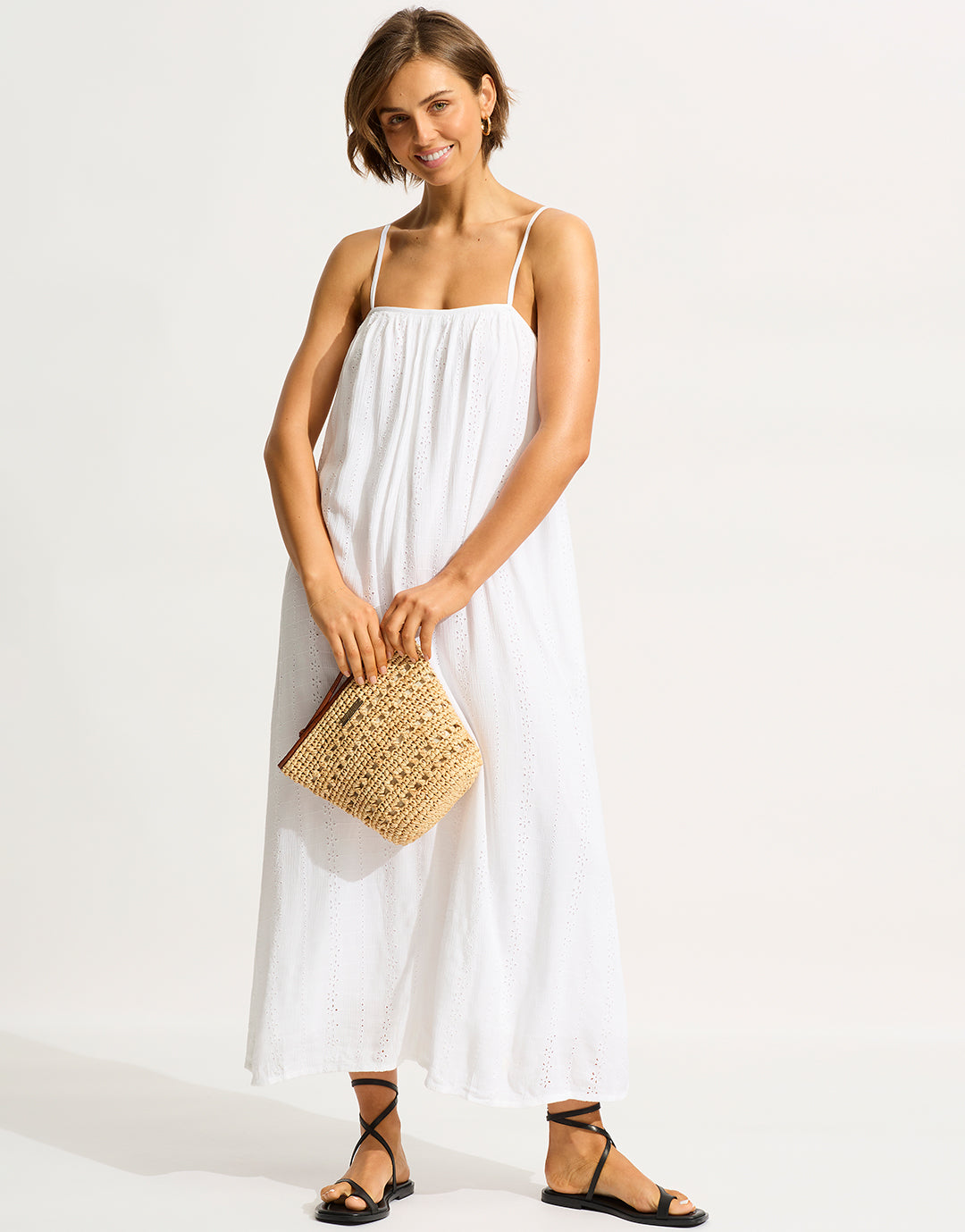Broderie Maxi Dress - White - Simply Beach UK