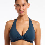 Jetset Smooth Twist Front Halter Bikini Top - Midnight Teal
