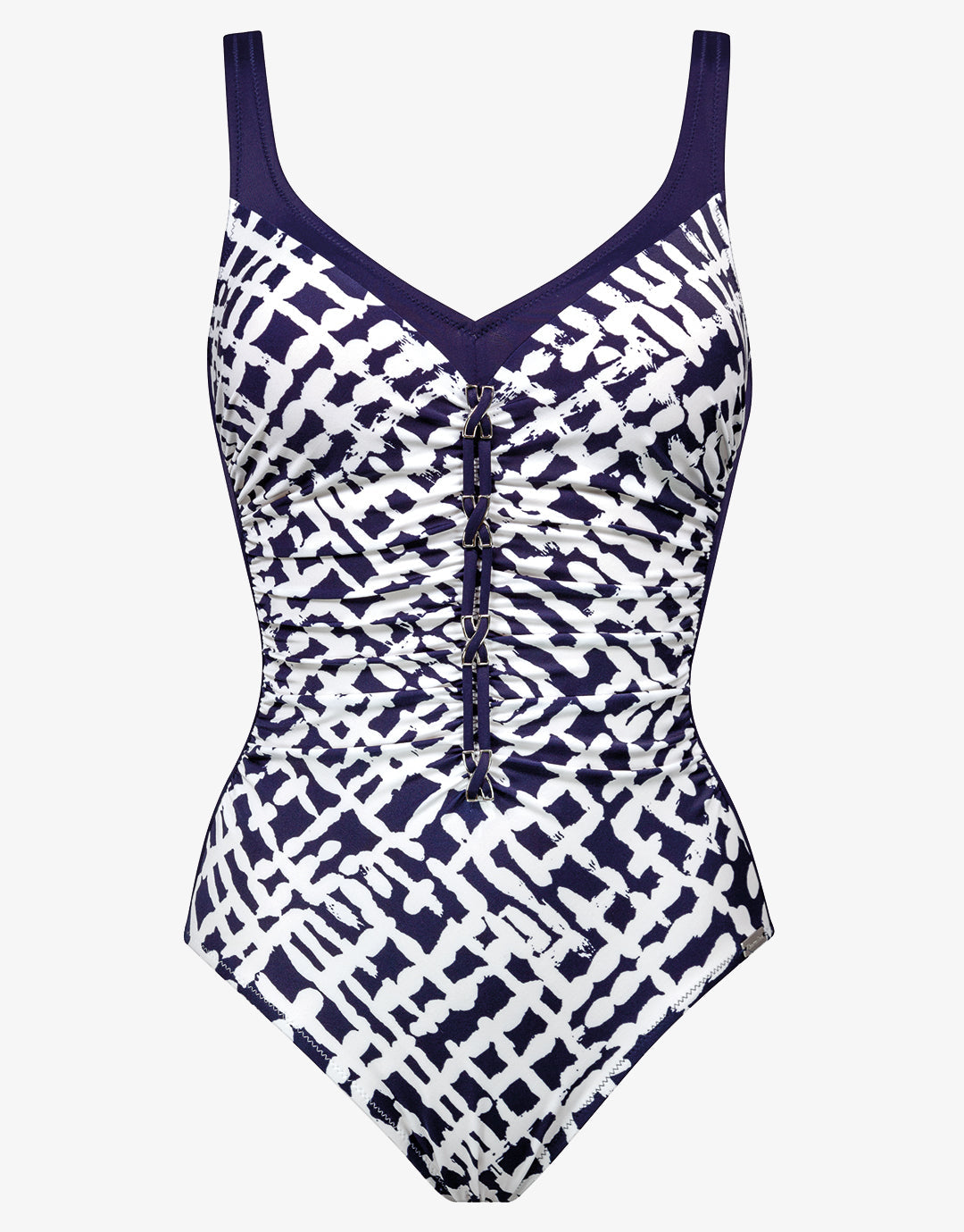 Modern Marina Moulded Swimsuit - White Navy - Simply Beach UK