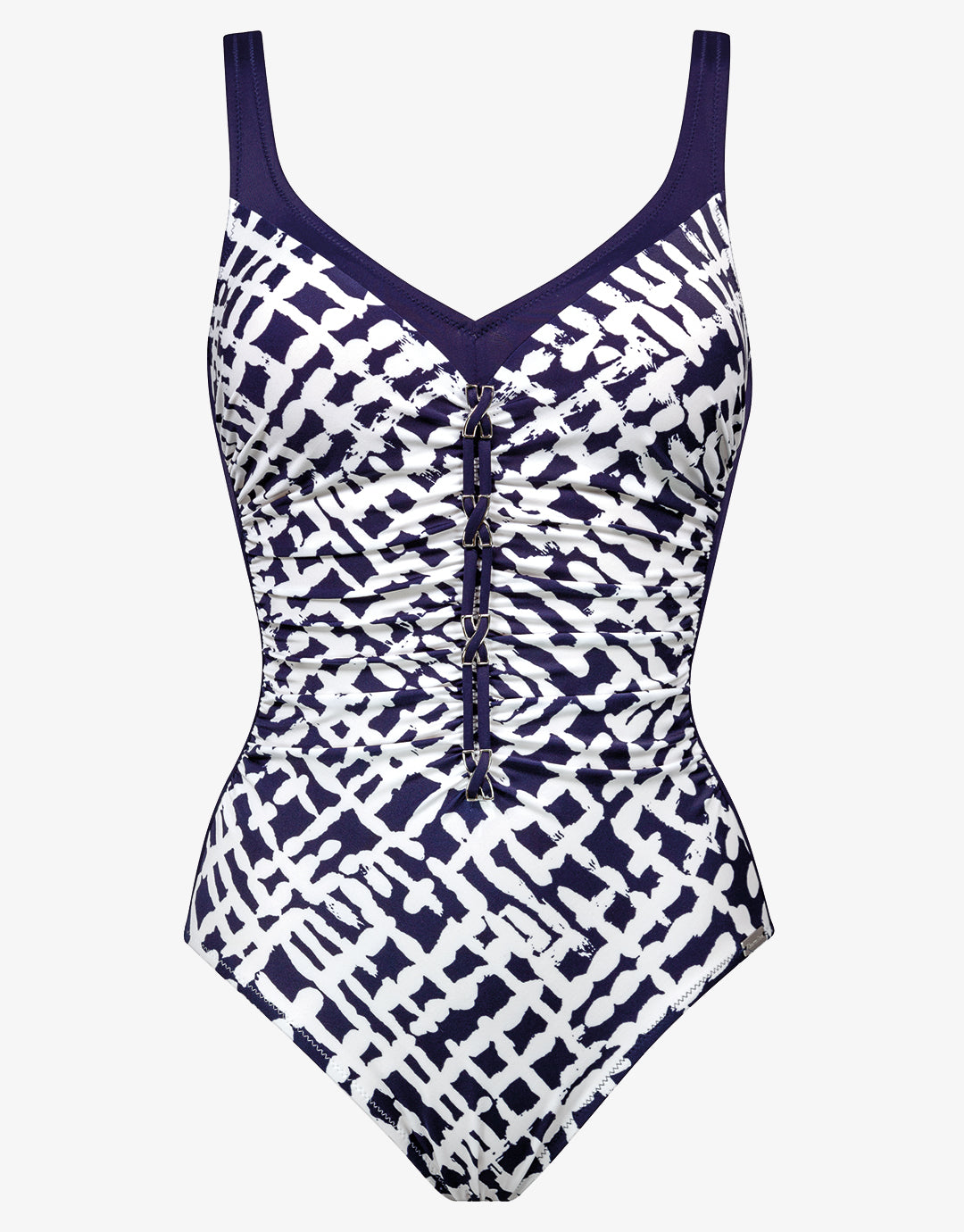 Modern Marina Moulded Swimsuit - White Navy - Simply Beach UK