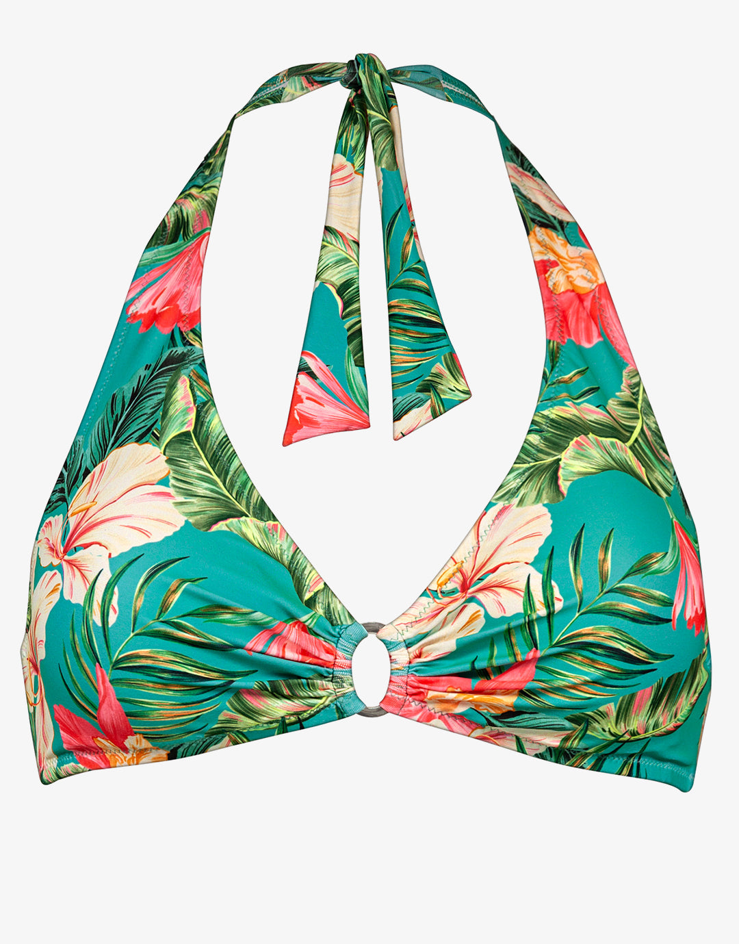 Tropic Joy Ring Halter Bikini Top - Hibiscus Verde - Simply Beach UK