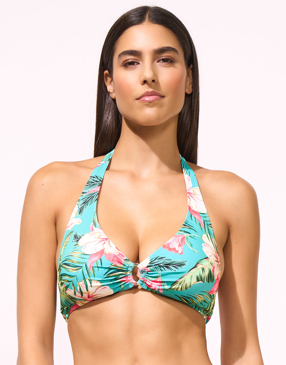 Tropic Joy Ring Halter Bikini Top - Hibiscus Verde - Simply Beach UK