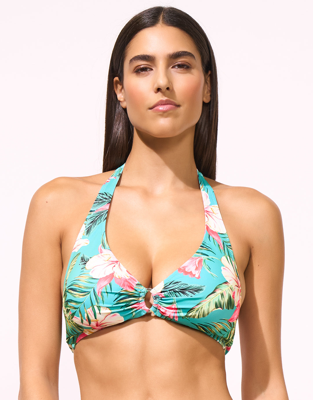 Tropic Joy Ring Halter Bikini Top - Hibiscus Verde - Simply Beach UK