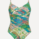 Jacquard Ruched Underwired Swimsuit - Blue Tapestry