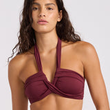 Collective Halter Bandeau Bikini Top - Dark Burgundy