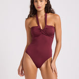 Collective Halter Bandeau Swimsuit - Dark Burgundy