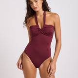 Collective Halter Bandeau Swimsuit - Dark Burgundy