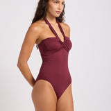 Collective Halter Bandeau Swimsuit - Dark Burgundy