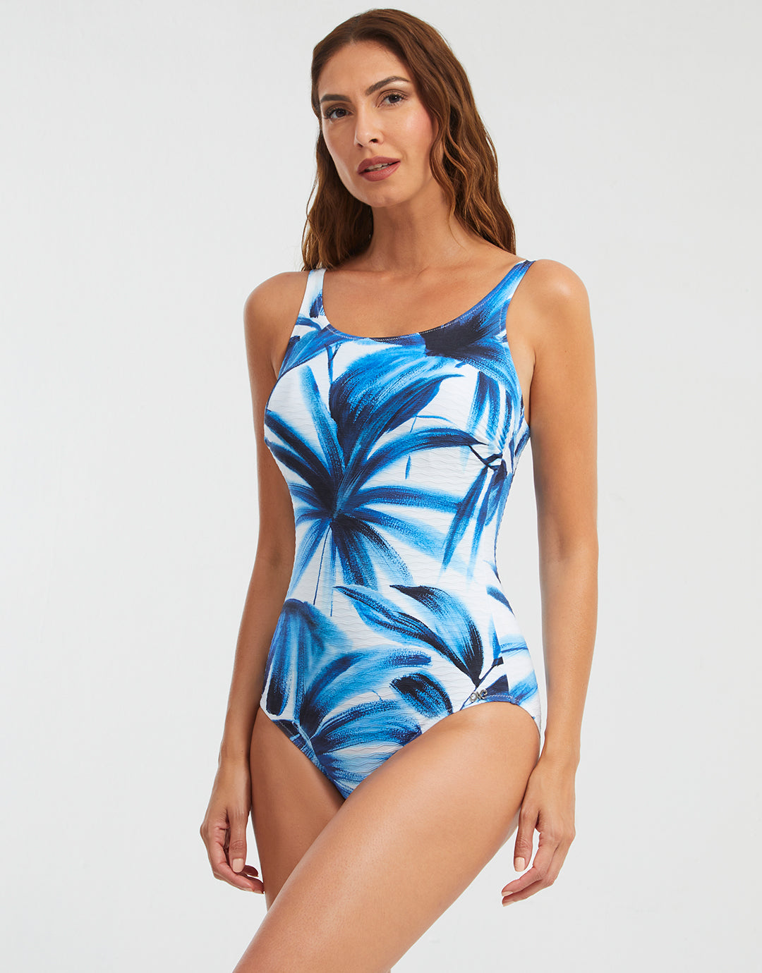 Azura High Front Swimsuit - Blue and White - Simply Beach UK