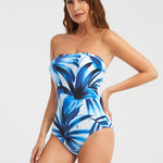 Azura Bandeau Swimsuit - Blue and White - Simply Beach UK