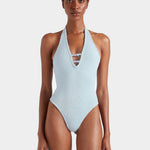 Hunza G Adriana Beaded Swimsuit - Metallic Ice Blue - Simply Beach UK