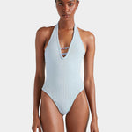 Hunza G Adriana Beaded Swimsuit - Metallic Ice Blue - Simply Beach UK