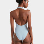 Hunza G Adriana Beaded Swimsuit - Metallic Ice Blue - Simply Beach UK