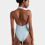 Hunza G Adriana Beaded Swimsuit - Metallic Ice Blue - Simply Beach UK