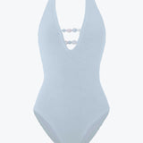 Hunza G Adriana Beaded Swimsuit - Metallic Ice Blue - Simply Beach UK