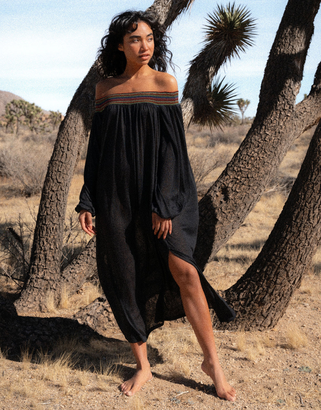 Smocked Off the Shoulder Dress - Black - Simply Beach UK