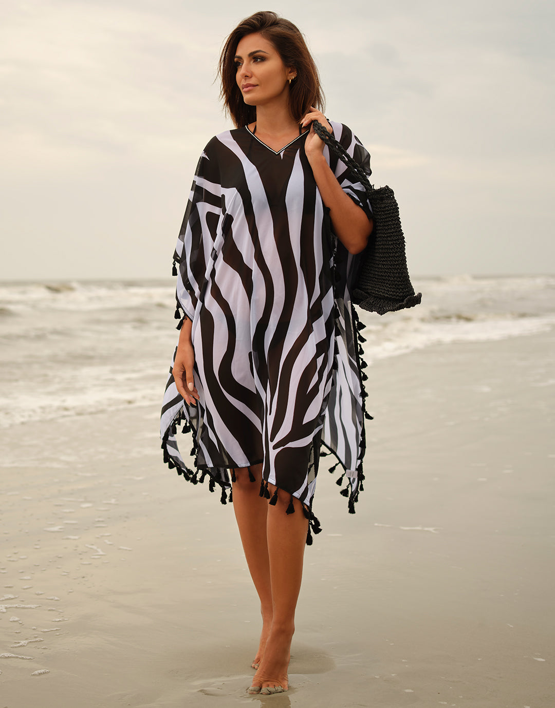 Bali Kaftan - Black and White - Simply Beach UK Bali Kaftan - Black and White - Simply Beach UK