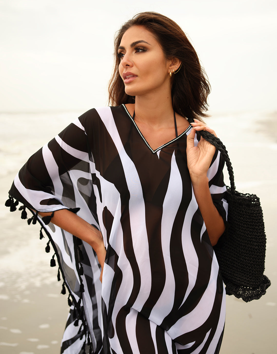 Bali Kaftan - Black and White - Simply Beach UK