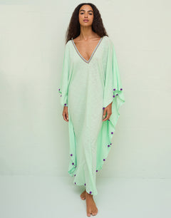Pitusa Colourblock Pom Pom Sevillana Dress - Aqua - Simply Beach UK
