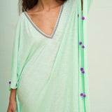 Pitusa Colourblock Pom Pom Sevillana Dress - Aqua - Simply Beach UK