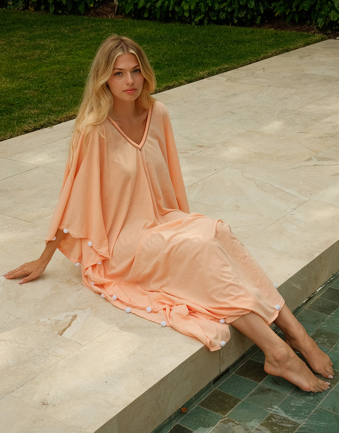 Colourblock Pom Pom Sevillana Dress - Melon - Simply Beach UK