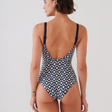 Seaside Dining Moulded Underwired Swimsuit - Navy Cream - Simply Beach UK