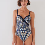 Seaside Dining Moulded Underwired Swimsuit - Navy Cream - Simply Beach UK